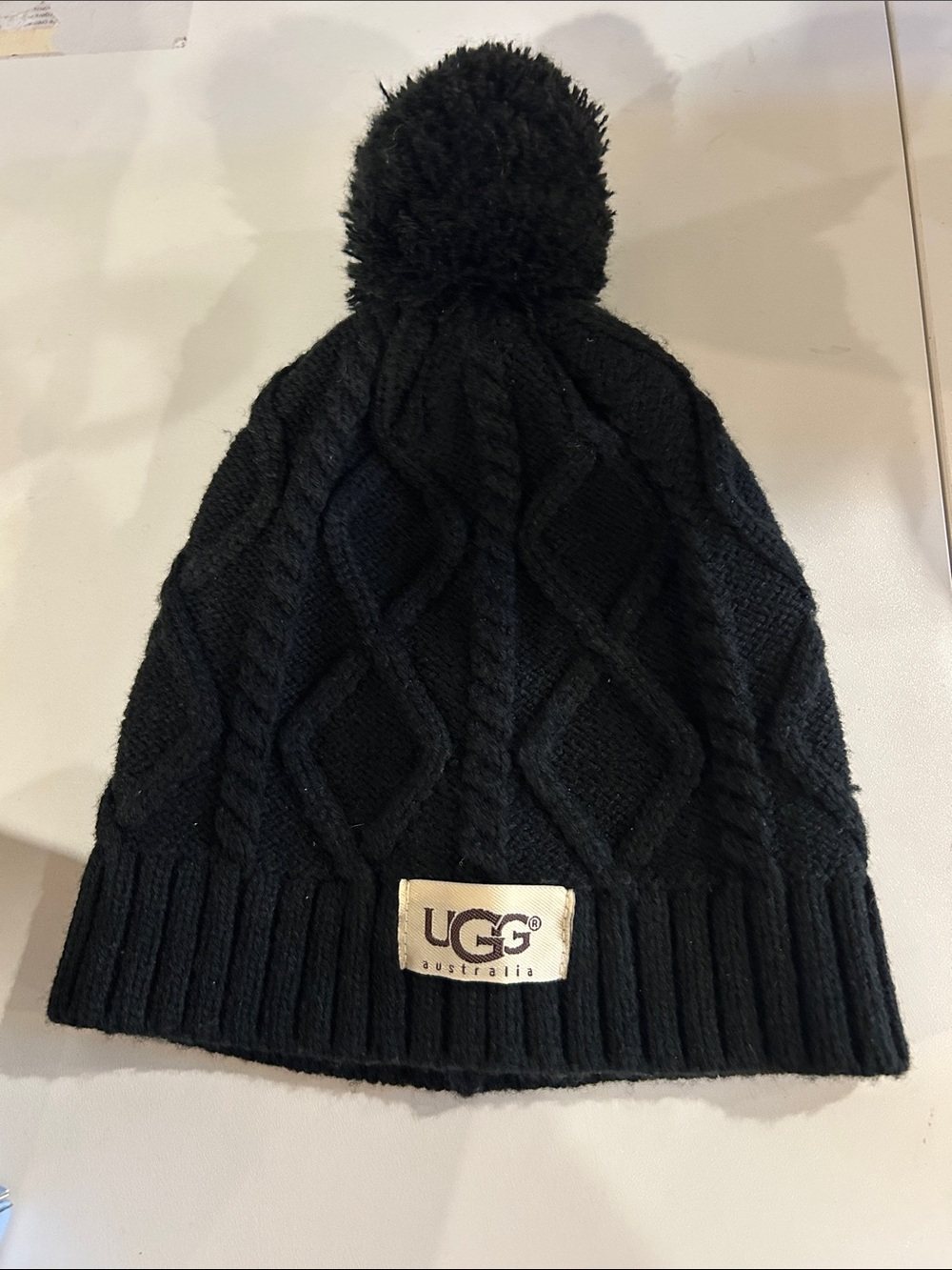 UGG Kids Black Cable-Knit Pom Beanie